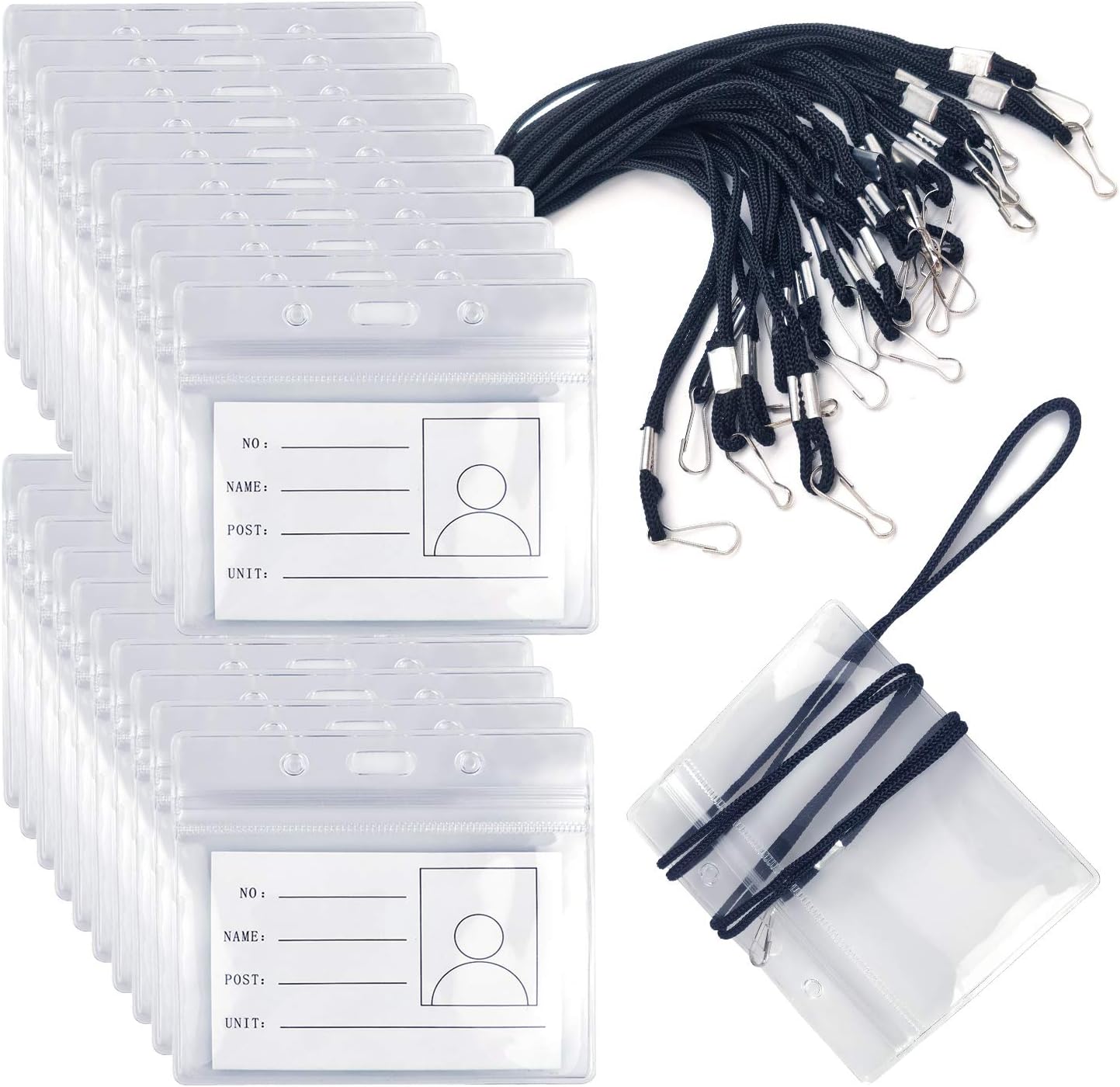 20 Pcs Clear Plastic Id Card Holder with 20pcs Lanyard Card Holder