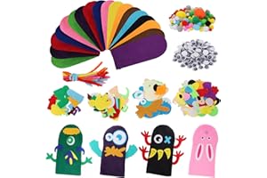 YAVERON 18 Pieces DIY Hand Puppets Making Kit Felt Sock Creative Art Craft Making Your Own Puppets Colorful Pompoms Wiggle Googly Eyes Storytelling Role Play Party Supplies