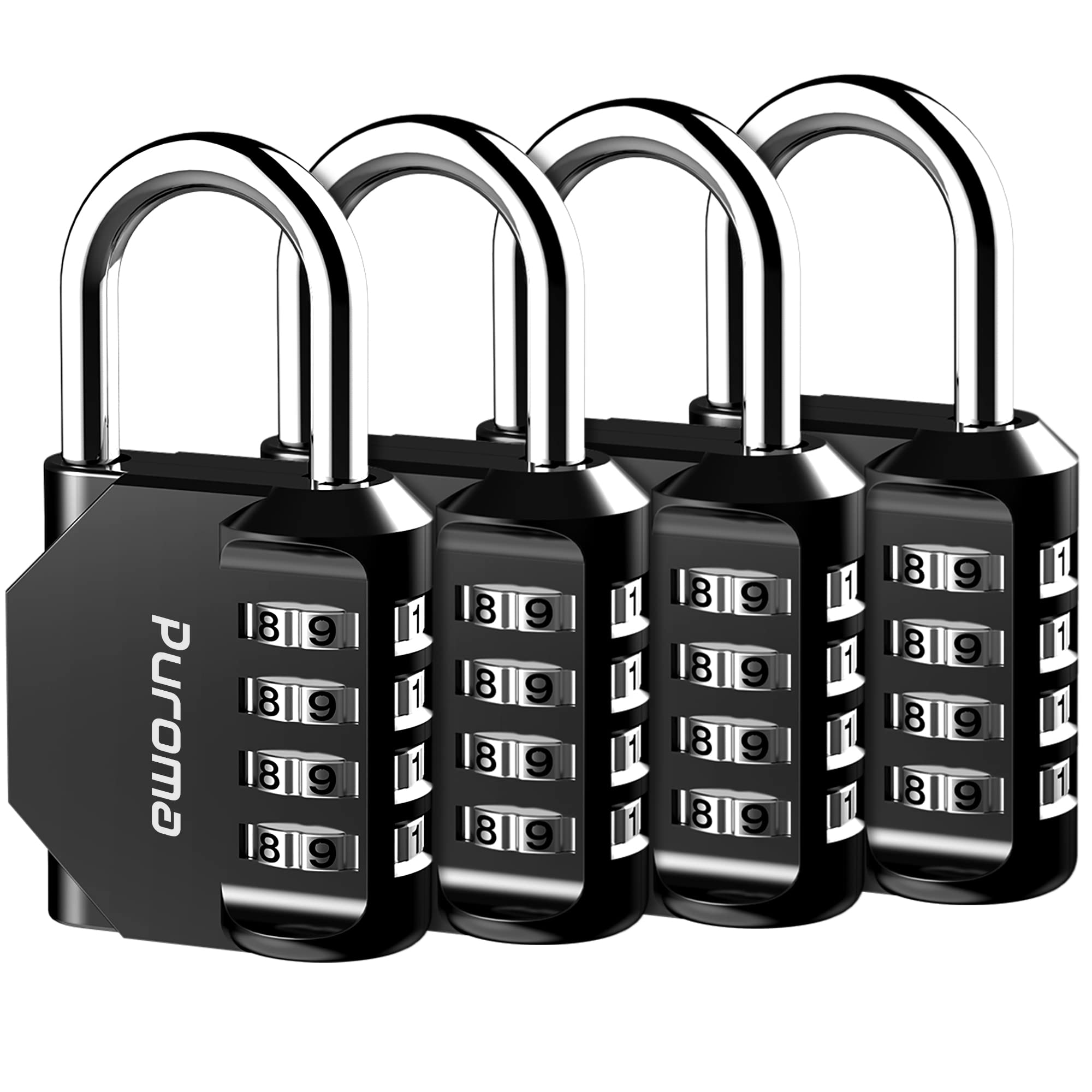 Photo 1 of Puroma 4 Pack Combination Lock 4 Digit Locker Lock Outdoor Waterproof Padlock for School Gym Locker, Sports Locker, Fence, Toolbox, Gate, Case, Hasp Storage (Black)