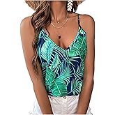 SOLY HUX Women's Tropical Print Cami Top V Neck Spaghetti Strap Summer Vacation Tops Camisole