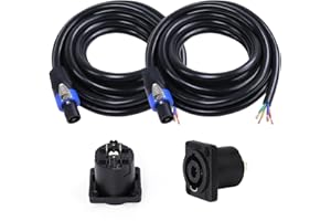 SUNNAREPOON 12 Feet Speakon Cable to Bare Wire, 12 Gauge 4 Wires SpeakON Twist Lock Plug to Open End Cables with NL4MP Socket, for Chuchero, Home Audio, PA, DJ, Stage - 2 Pack 4 Conductors