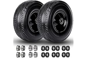 MENXIGOC 4.10/3.50-4" Flat Free Tire and Wheel, 10 Inch Solid Tire with 5/8" Axle Bore Hole with 3/4" & 1/2" Extra Bearings, 2.2" Offset Hub for Wheelbarrow, Wagon, Gorilla Cart, Dolly, Hand Truk, Generator