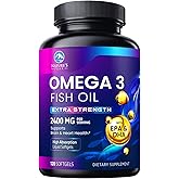 Omega 3 Fish Oil 2400 mg - Triple Strength Fish Oil Omega 3 Capsules - Essential Fatty Acids EPA & DHA Supplement - Best Brain & Heart Health Support Supplements - USA Bottled, Non-GMO - 120 Softgels