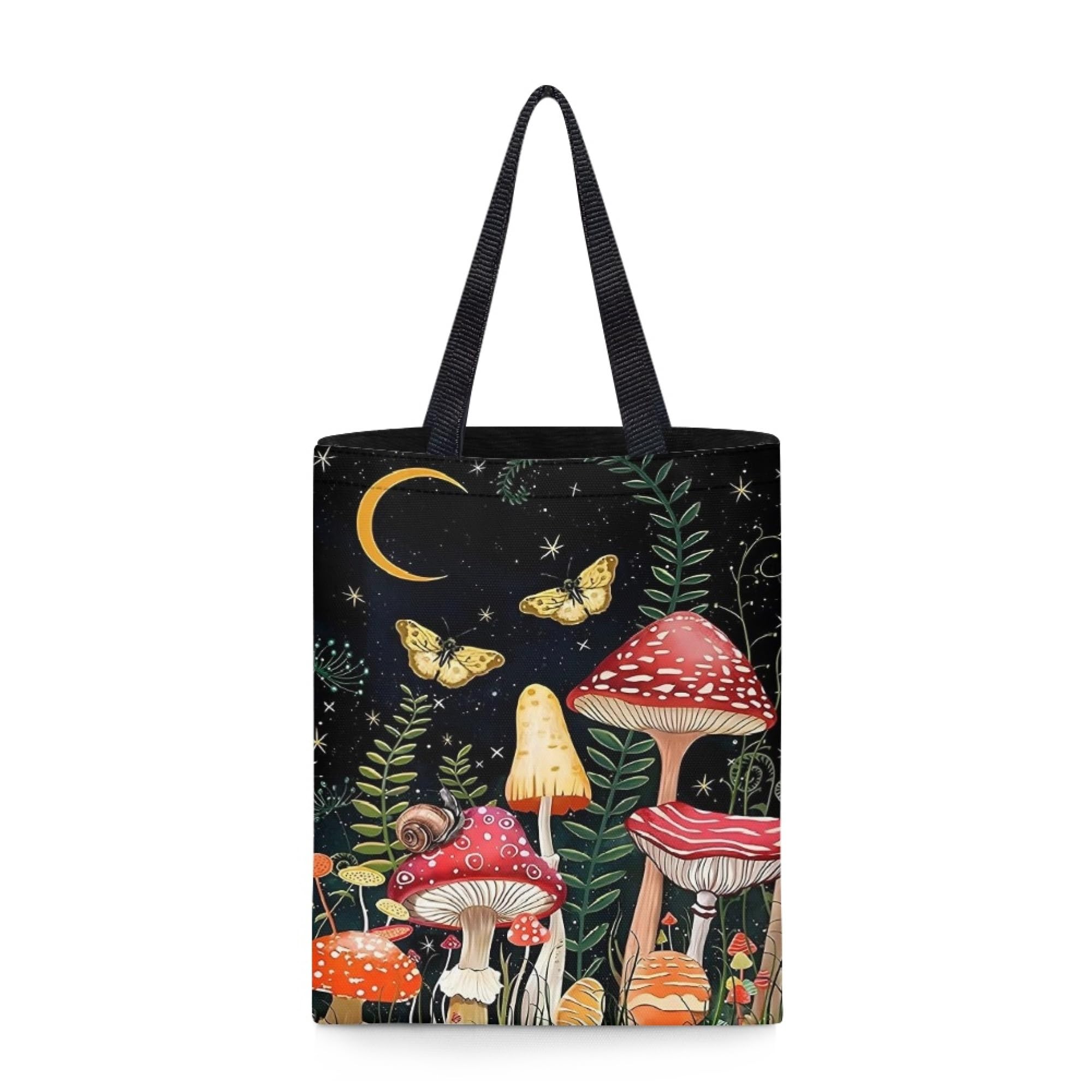 chaqlin Womens Girls Cute Totebags Reusable Shopping Bag Mushroom Moon Print Large Grocery Bag Party Handbags with Inner Pocket