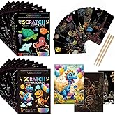 DGJOYZEE Scratch Art for Kids 3 Sets Magic Scratch Paper Rainbow Scratch Off Cards DIY Craft Kit Includes 3 Pens Gift for Birthday Christmas Party School Activity (Dinasour/Ocean/Cityscape)