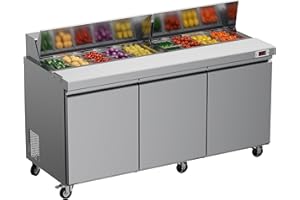 ECEVT 72" W Commercial Refrigerator Sandwich Salad Prep Table Refrigerator Stainless Steel with 18 Pans, Kitchen Equipment for Restaurant, Bar, Shop, Buffet, etc