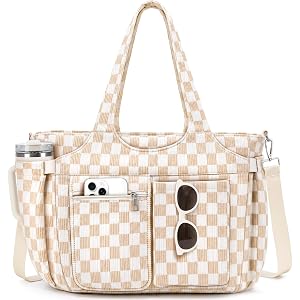 TOPEAST Corduroy Tote Bag for Women, Laptop Work Tote with Cup Holder | Soft Multi-Pocket Work Tote, Fits 15.6" Laptop, Holds