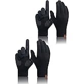 TRENDOUX 2 Pairs Winter Merino Wool Gloves for Men Women, Knit Touch Screen Warm Thin Non-slip Glove for Driving Running Gift