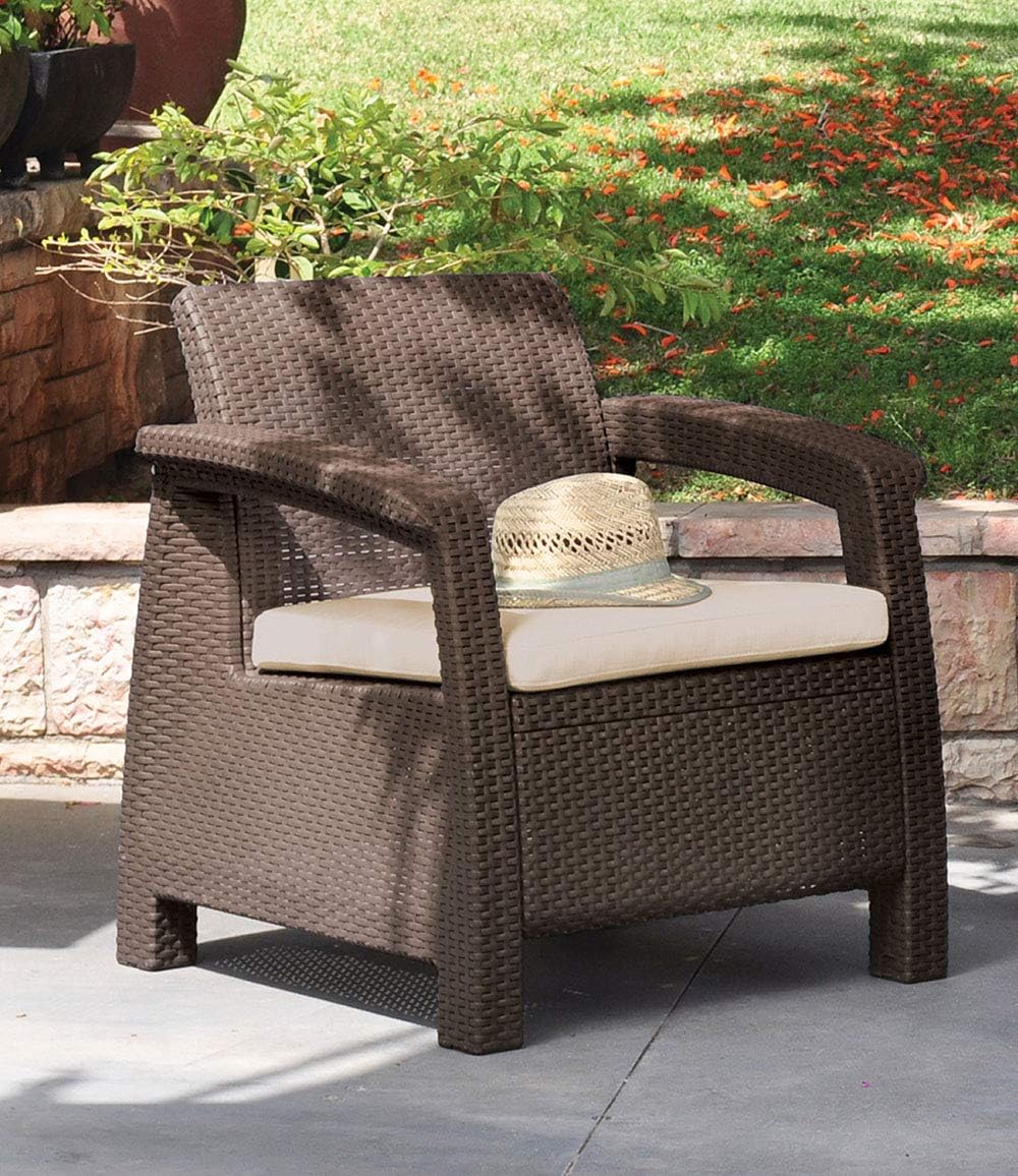 Keter Chair for Outdoor Seating with Washable Cushion - Perfect for Balcony, Deck, and Poolside Furniture Sets, 31 x 27, Brown : Patio Lounge Chairs : Garden & Outdoor