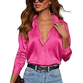 Neweek Satin Blouses for Women Dressy Casual Button Down Silk Shirts Business Work Tops