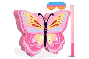 Threan Butterfly Pinata Bundle with Bat Stick & Blindfold - Butterfly Theme Party Supplies for Birthday or Baby Shower - Cardboard Pinata, Includes Confetti