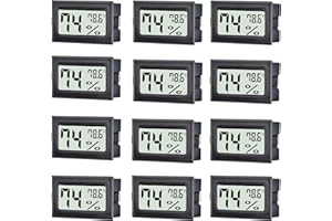 TASOGEN 12 Pack Mini Digital Thermometer Hygrometer Indoor Temperature and Humidity Gauge Meter Monitor Fahrenheit (℉) for Humidor,Greenhouse,Reptile Tank,Home,Jars