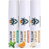 Tallowbourn Moisturizing Tallow Lip Balm – Grass-Fed Beef Tallow with Organic Coconut Oil, Beeswax, and Vitamin E – Lip Balm Set – Variety Pack – Travel Essential – 3-Pack