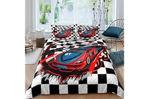 Erosebridal Racing Bedding Set Dirt Bike Duvet Cover Twin Size Race Car Competition Extreme Sports Comforter Cover for Kid Boy Men Red Automobile Bedspread Cover Decor(No Comforter)