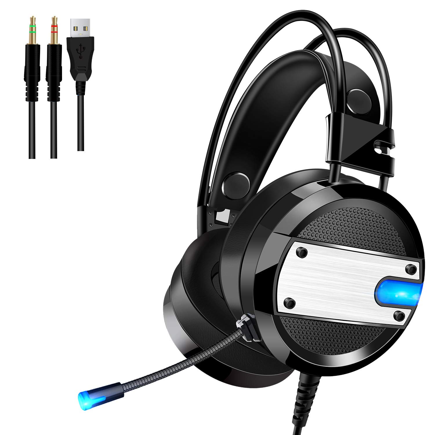 GYORGKSHI Over–Ear Headphone, LED Light Headphones Wired Headsets with Adjustable Microphone,3.5mm Adapter Gaming Headset for Xbox One, S, PS4, PC
