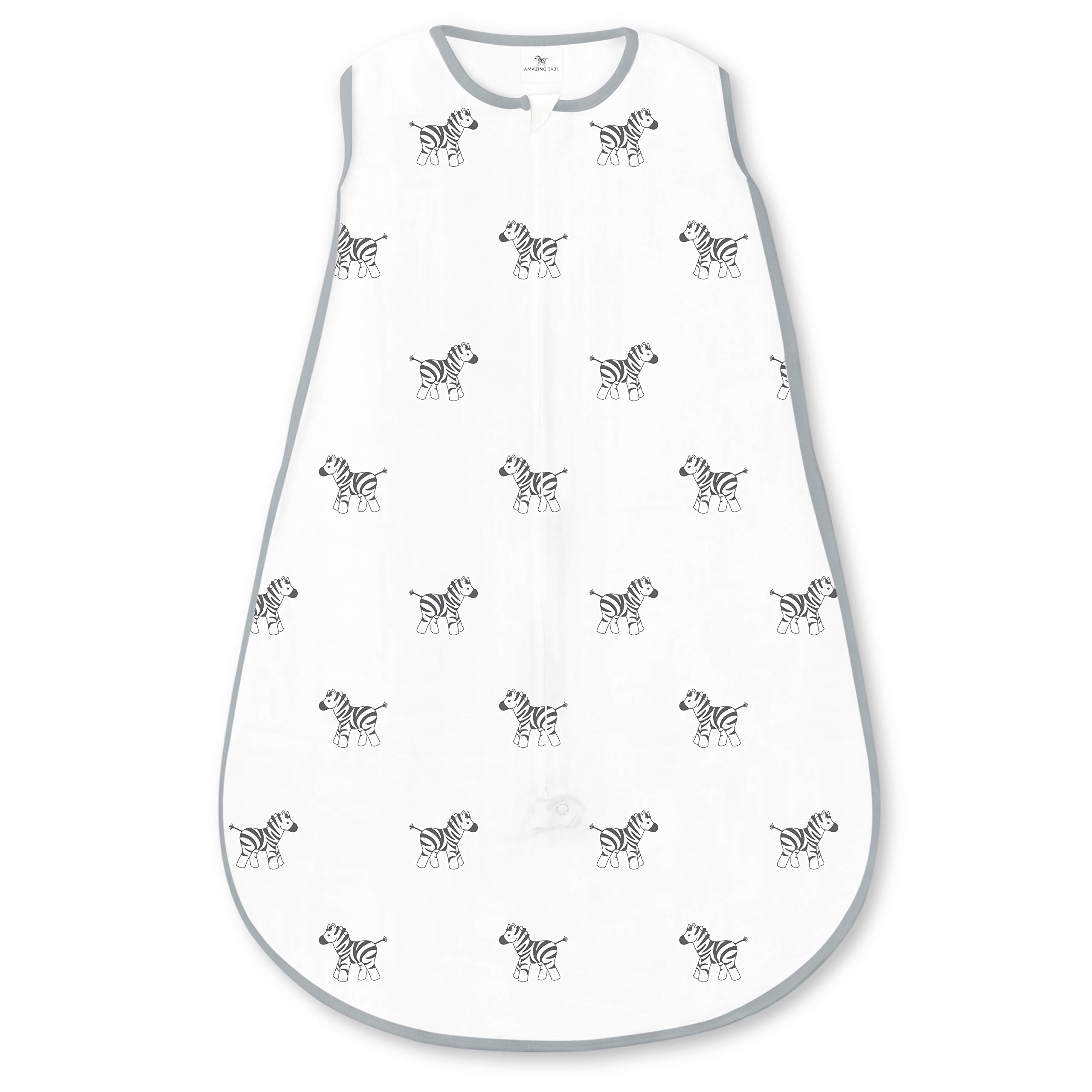 Amazing Baby Muslin Sleeping Sack with 2-Way Zipper, Zebra, Black, Small, 0-6 Months