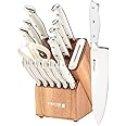 Sabatier 15-Piece Forged Triple Rivet Knife Block Set with Built-in Sharpener, High-Carbon Stainless Steel Kitchen Knives, Razor-Sharp Knife set with Acacia Block and Edgekeeper Technology, White