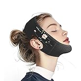 Yuibthr Chin Strap for Sleeping, V Line Lifting Mask, Watercolor Floral Print, Sage Green Beige Flower, Reusable Face Strap, Jaw Exerciser (black)