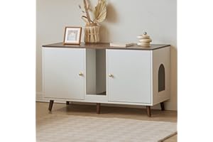 JanflyHome Double Cat Litter Box Enclosure - Hidden Litter Box Cabinet Furniture for 2 Cats Large with Scratching Pad, White