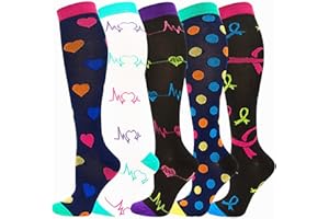 5 Pairs Compression Socks 20-30 mmHg – Colorful Compression Sox for Women & Men, Support Stockings for Circulation, Running, 