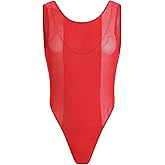 ABAFIP Men's Sheer Mesh Bodysuit Deep U Backless See Through High Cut Thong Leotard Crossdressing Lingerie