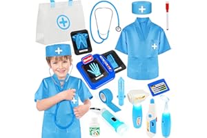 IVENRXIU Doctor Kit for Kids,17 Pcs Kids Doctor Kit for Toddlers 3-5, Kids Doctors Play Set with Medical Bag and Dress Up Costume, Pretend Play Toys for Boys Girls Halloween Christmas Birthday Gifts