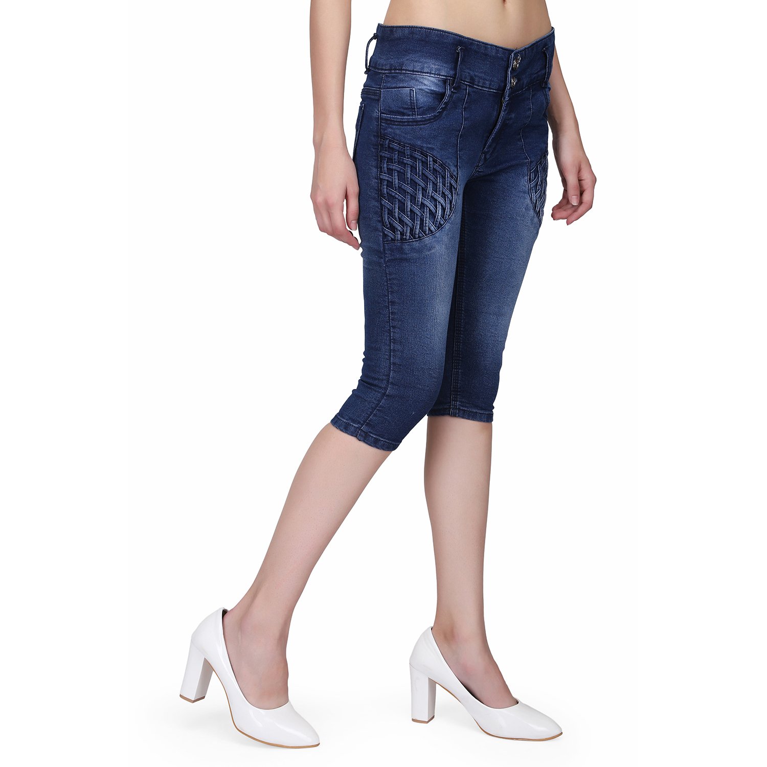 miss wow women stretchable capri/shorts denim capri for women