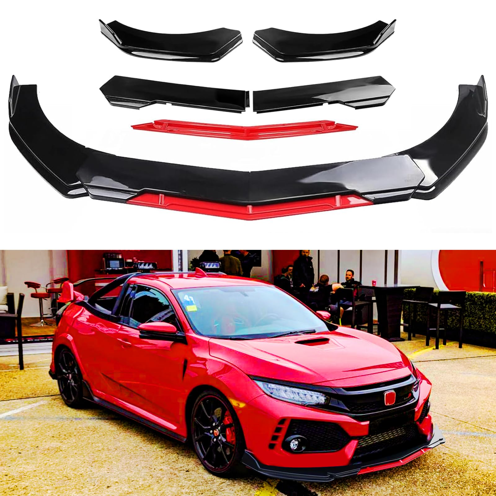 Photo 1 of ***DAMAGED*** DREAMIZER Universal Front Lip for Car,Adjustable Front Bumper Lip Chin Spoiler Splitter Diffuser Protector Body Kit Compatible with Honda Nissan Toyota Mazda, Black w/Red