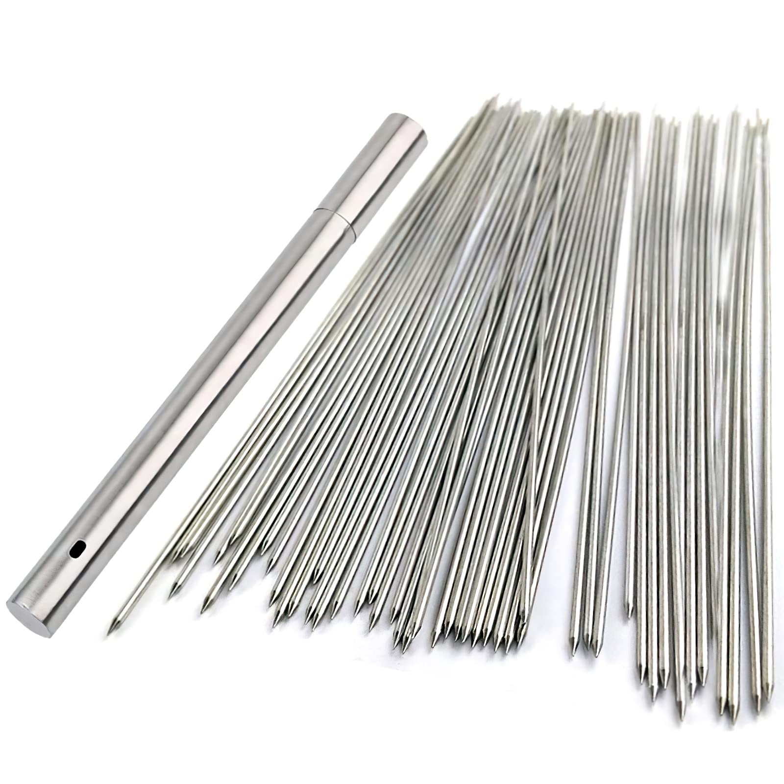 BigOtters Barbecue Skewers, 100PCS Metal Skewers for Grilling BBQ Needle Sticks for Meat Shrimp Chicken Vegetable Outdoor Cooking
