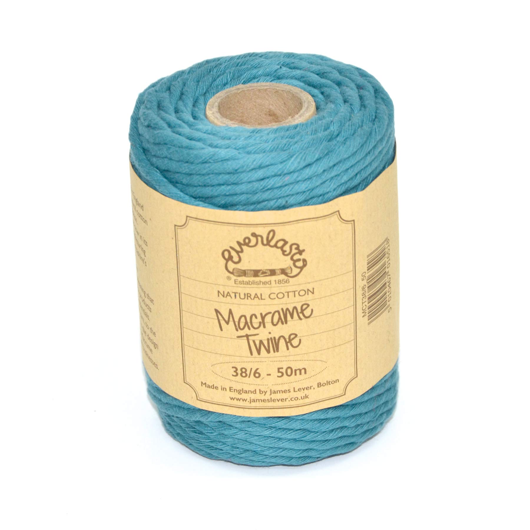 50M Spools - Everlasto Single Twist Soft Cotton Coloured Macrame Craft Twine 38/6 (4mm approx) (Eton Blue)