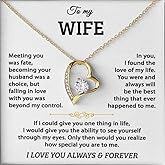 LUXUS™ 18K Gold Finish Heart Pendant Necklace for Wife – Valentine’s Day Love Necklace with 7mm CZ & Adjustable Chain, Romantic “To My Wife” Jewelry from Husband