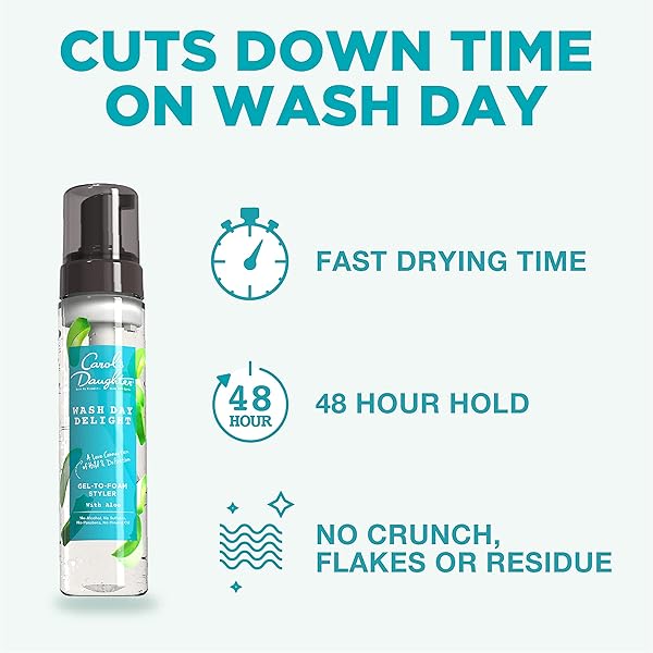 CAROL’S DAUGHTER WASH DAY DELIGHT HAIR GEL TO FOAM MOUSSE STYLER AND HAIR DETANGLER FOR CURLS WITH ALOE, NATURAL-LOOKING HOLD 8.5 FL OZ