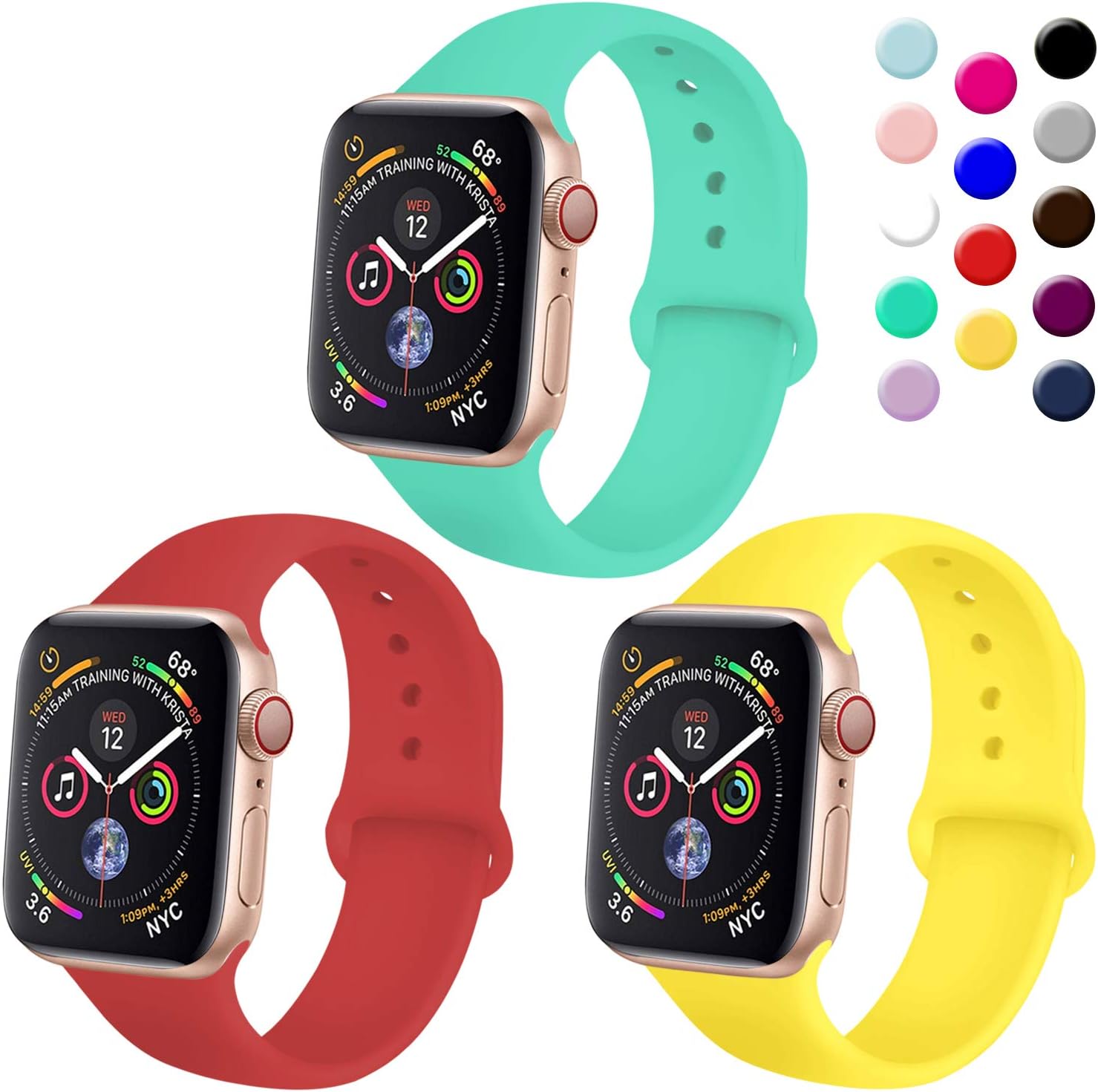 TIMTU Sport Bands Compatible with Apple Watch 42mm 44mm, Soft Silicone Strap Compatible with Apple Watch Series 4/3/2/1 for Women Men, S/M Red/Mint Green/Mgyellow