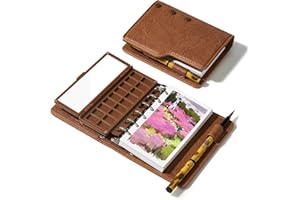 Portable Watercolor Sketchbook Set - 100% Cotton Cold Press 5.1x2.9 Inch 20Sheets Binder Art Journal with 18-Well Ceramic Pai