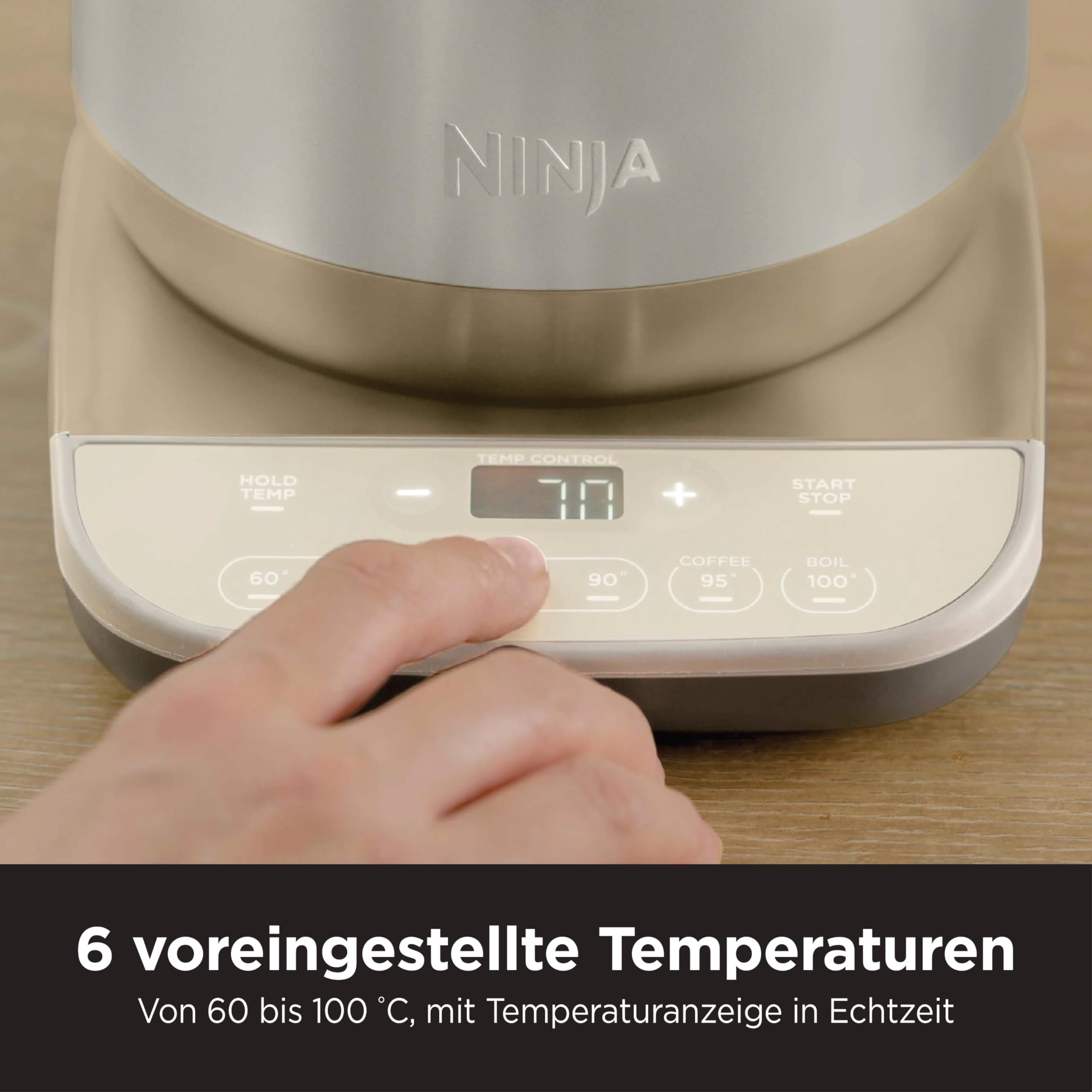 Ninja Perfect Temperature Wasserkocher, 1,7 l, Schnellkochfunktion, 6 Temperaturstufen, Warmhaltefunktion, Stonegold, KT201EUSTGD 4