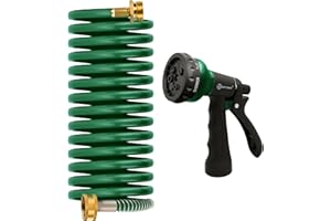 AUTOMAN Coil Garden Hose 15 ft, EVA Curly Water Hose with Brass Connectors, Recoil Garden Water Hose,Includes 7-Pattern Function Sprayer,Retractable,Corrosion Resistant Garden Coil Hose.