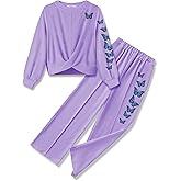 Arshiner Girls 2 Piece Outfits Sweatsuit Set Twist Front Sweatshirt Wide Leg Sweatpants Tracksuit with Pockets