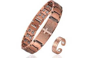 Fashtour Copper Cross Bracelet for Men - Ultra Strength Magnetic Mens Cross Jewelry Set - Adjustable Magnetic Bracelet with Sizing Tool Jewelry Box(Black)