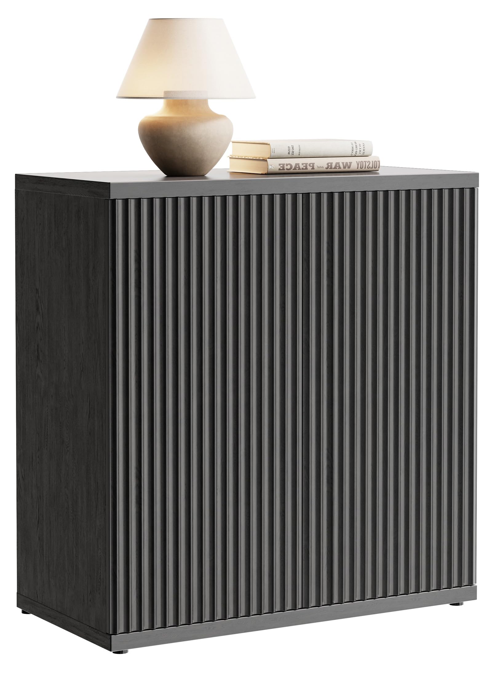 Photo 1 of **MISSING PARTS**RUMBALUXY Fluted Buffet Cabinet Sideboard with Storage, Wooden Credenza with 2 Doors & Adjustable Shelf, Modern 15" Deep Accent Cabinet for Living Room, Kitchen Dining Room Entryway,Black