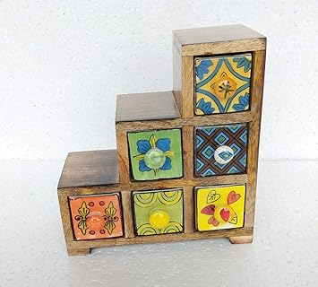 Buy Universal Art 6 Drawer Step Wooden Chest With Ceramic Drawers