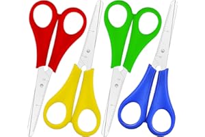 ULTIMATE STATIONERY Kids Scissors - 5-inch Blunt Tip Safety Scissors (4 Pack) - Right & Left Handed - Assorted Colors - Ideal for School Kids