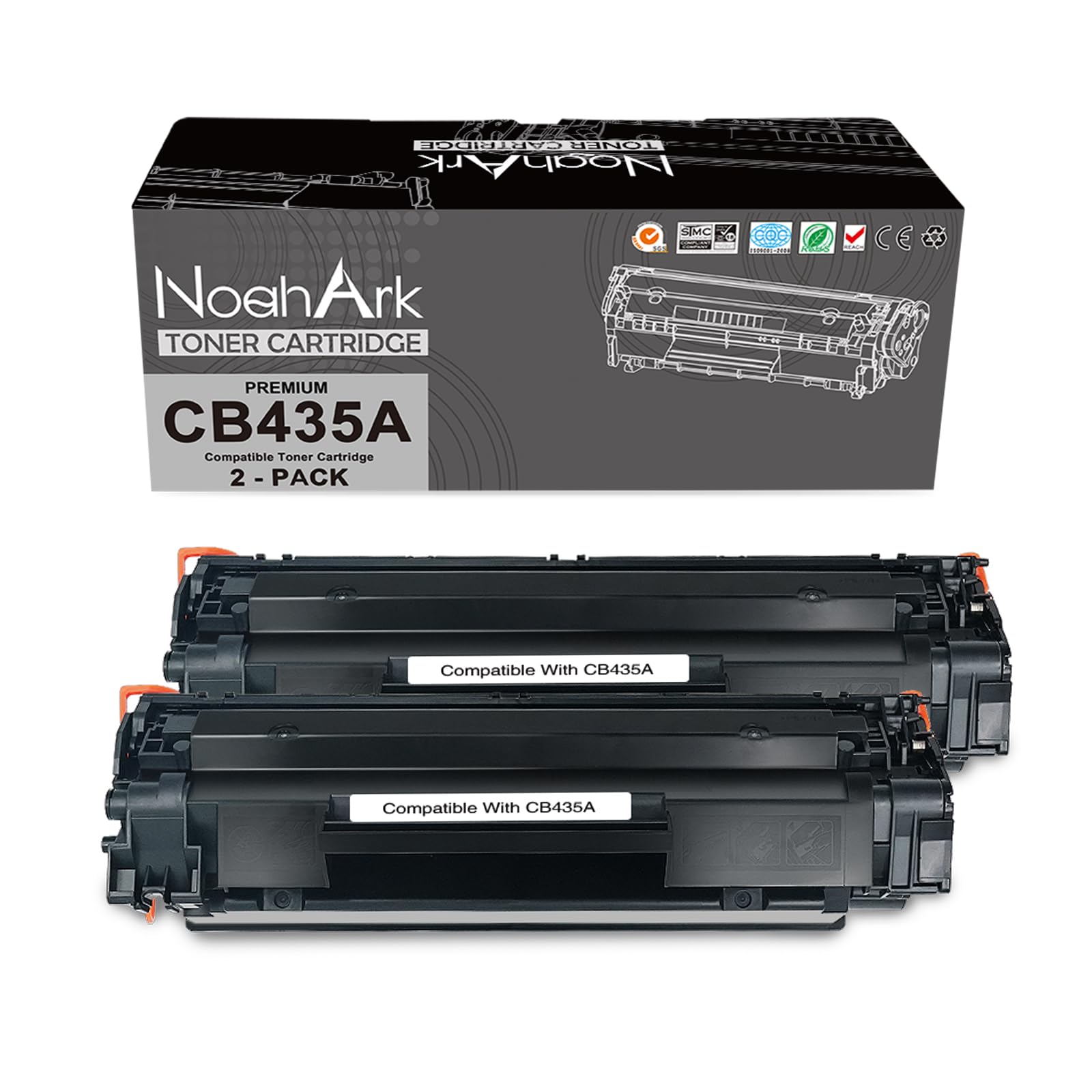 NoahArk Compatible for CB435A Toner Cartridge Replacement for HP LaserJet P1005 P1006 P1007 P1008 P1009 Printer (2 Black)