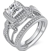 MABELLA Princess Cut Cubic Zirconia Wedding Rings for Women Halo Cz Infinity Engagement Bridal Ring Sets,925 Sterling Silver Gifts for Her