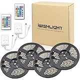IWISHLIGHT 65.6Ft 20M [4 Roll] SMD 5050 1200LEDs Water-resistant Flexible RGB LED Strip Lighting + 24Key Remote