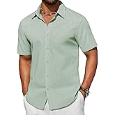 COOFANDY Men's Short Sleeve Button Down Shirt Casual Cotton Shirts Beach Summer Linen Shirts with Pocket