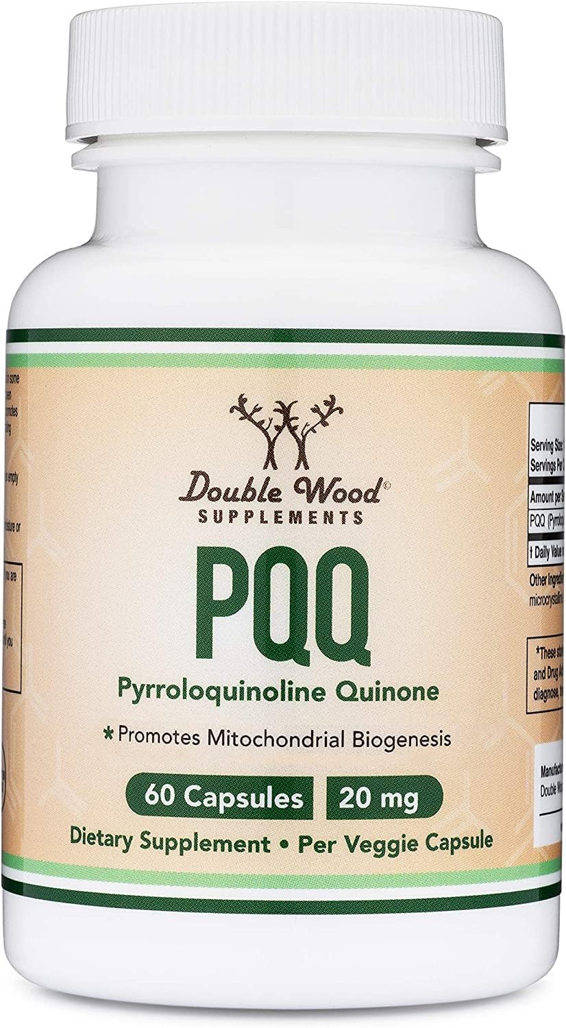 PQQ Supplement - 20mg, 60 Capsules (Pyrroloquinoline Quinone) Promotes Mitochondria ATP Coenzyme Levels, Energy Optimizer and Sleep Support (Non-GMO, Gluten Free, Vegan Safe) by Double Wood