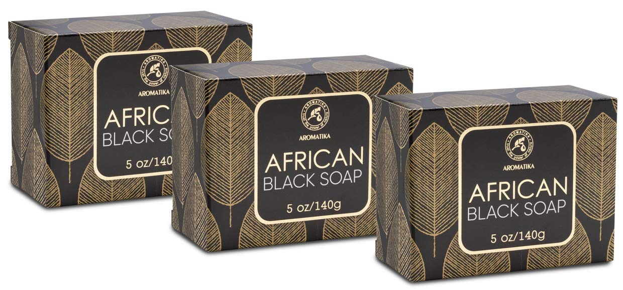 African Black Soap 3x140g - Moisturizing - Nourishing - 100% Raw & Natural African Black Soap with Shea Butter & Coconut Oil - For All Skin Types - Natural Ingredients