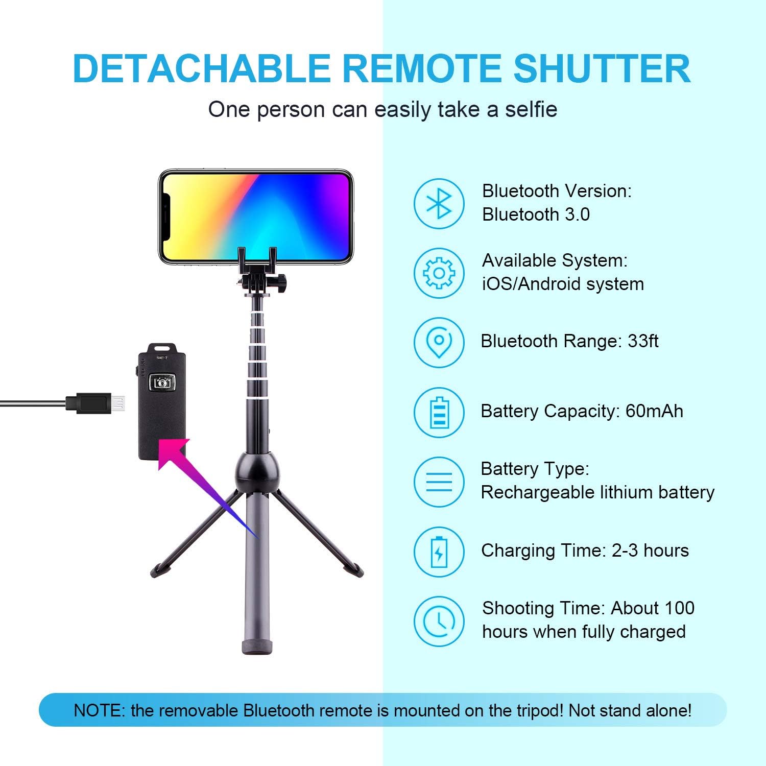 Selfie Stick Tripod Bluetooth, LATZZ 45 Inch Phone Tripod, Extendable iPhone Stand Tripod with Wireless Remote Shutter Compatible iPhone 11Pro/Xs MAX/XR/X/8/8P/7/7P/6/6P/Galaxy Note 8/S10/S9+/S9, More