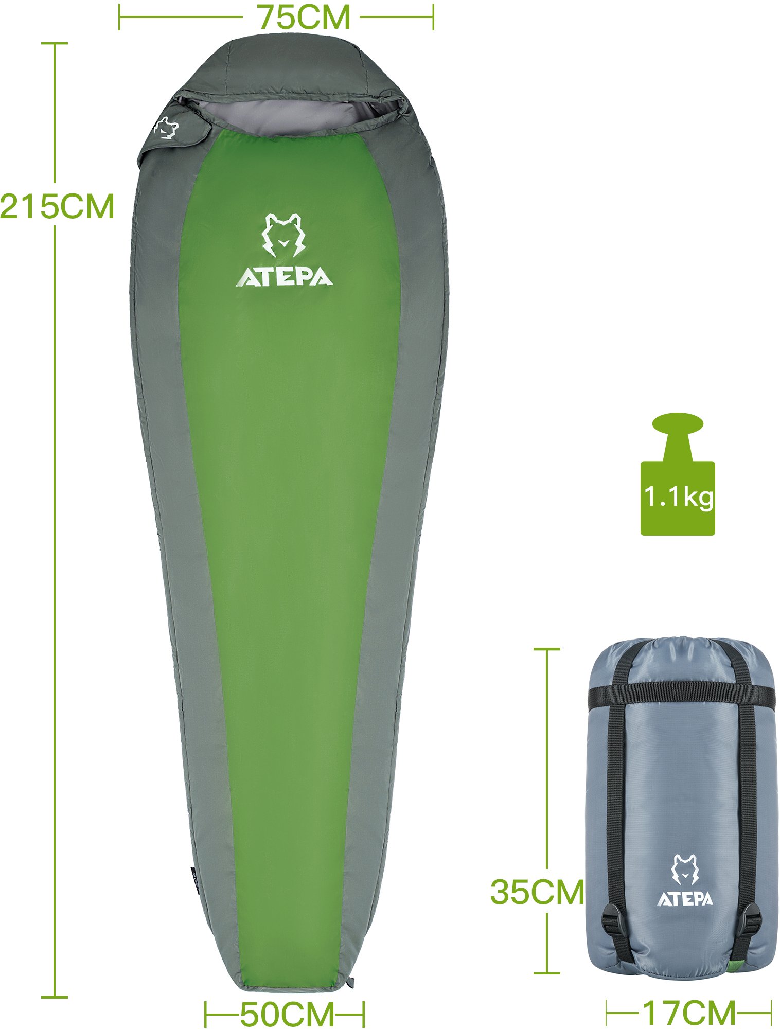 ATEPA Ultra-light Durable Comfort 3-season 32 Degree F Backpacking Camping Envelope Adult Sleeping Bag