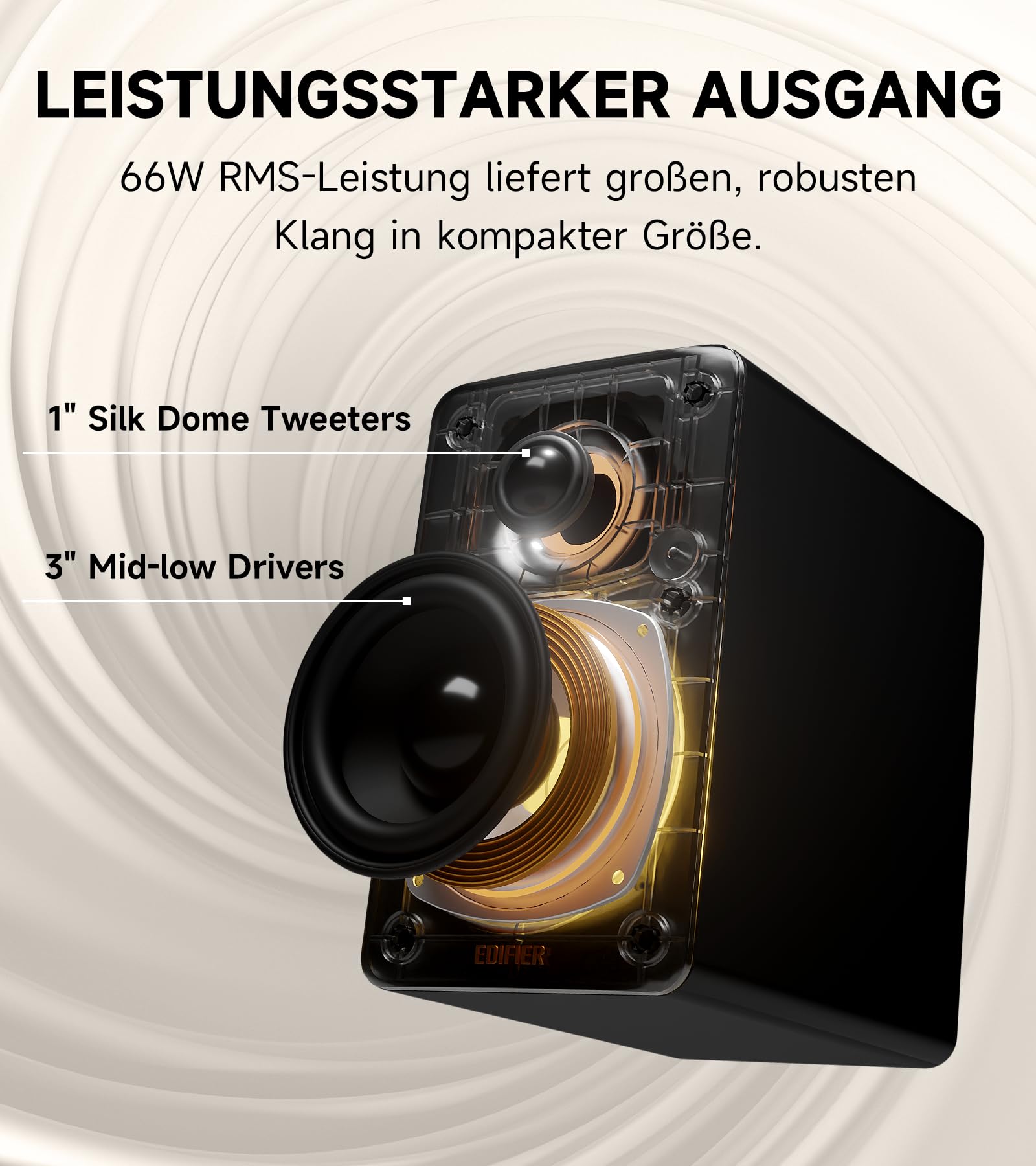 Edifier M60 Multimedia-Lautsprecher Bluetooth 5.3, 66W RMS, Hi-Res Audio & Hi-Res Wireless Audio, LDAC, 3" Mittelbass & 1" Hochtöner, USB-C & Aux-Eingänge, Kompakter Desktop Lautsprecher - Schwarz 4